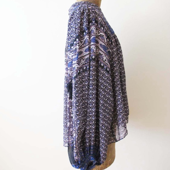 Ulla Johnson Reema Blouse Blue 6 Wide Sleeve Boho Semi Sheer - Picture 4 of 7